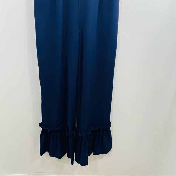 Gianni Bini Navy Blue Ruffle Hem Wide Leg Jumpsuit 0 - Picture 3 of 12